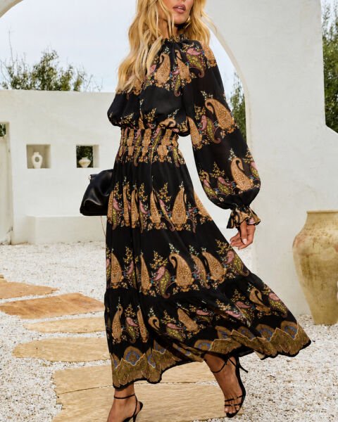 BLACK-PATTERNED DRESS S - BLACK-PATTERNED