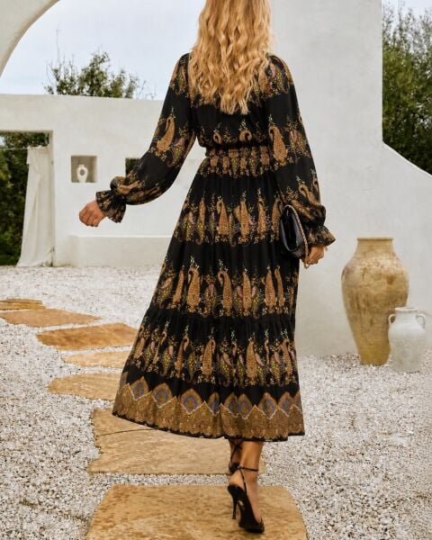 BLACK-PATTERNED DRESS M - BLACK-PATTERNED