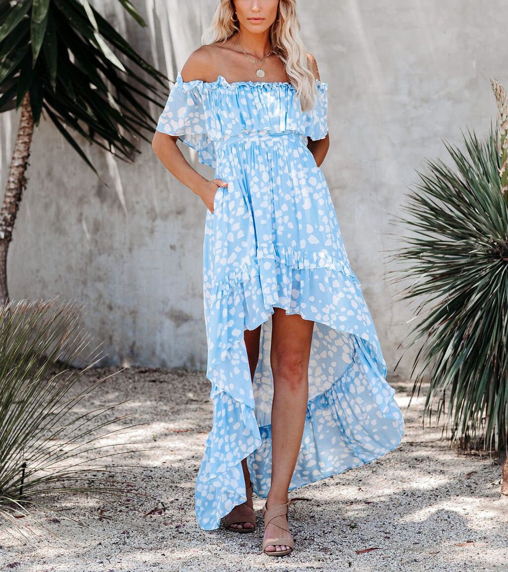 BLUE-PRINTED DRESS S - BLUE-PRINTED