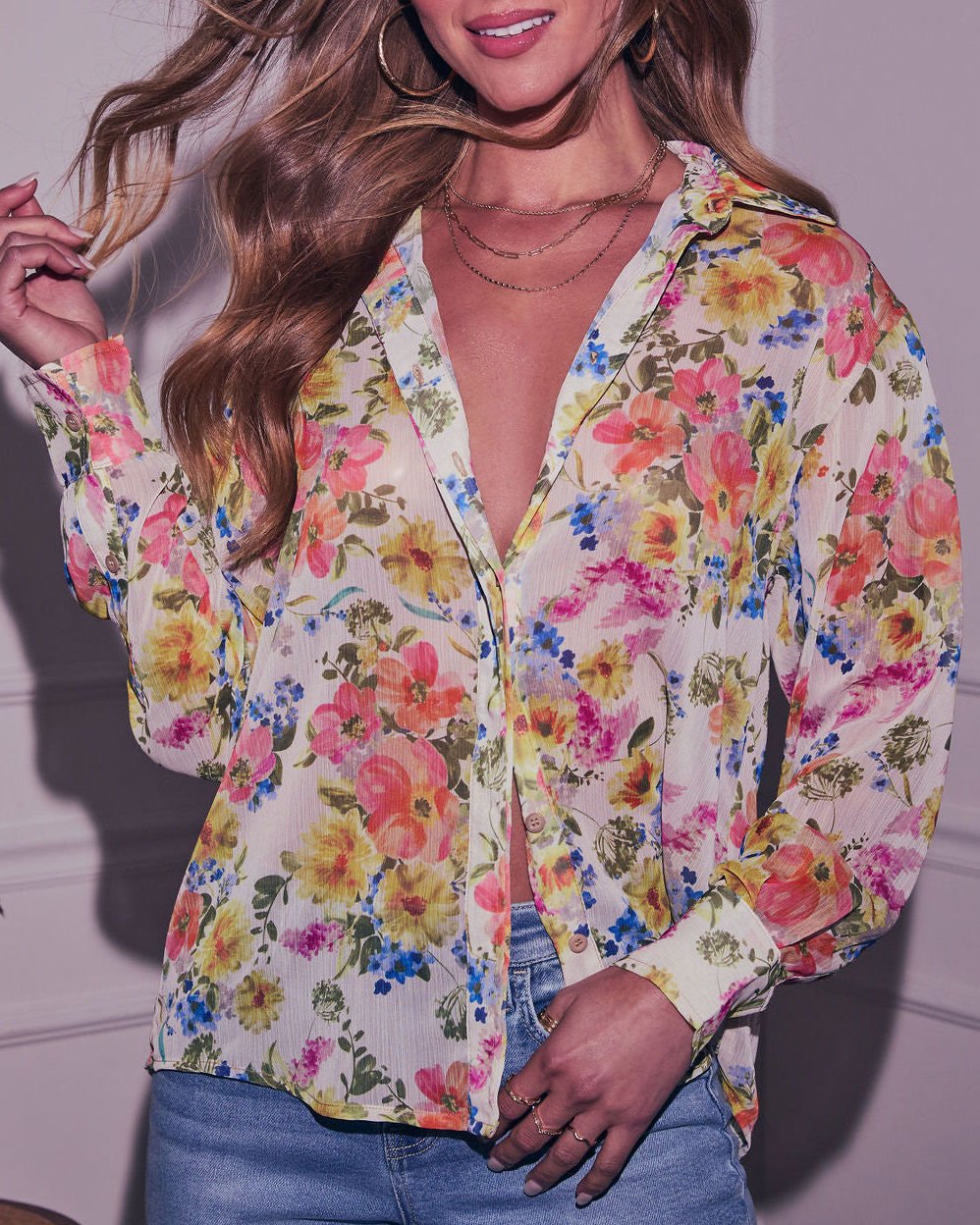 ECRU-PINK-FLORAL SHIRT