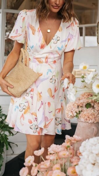 ECRU-FLORAL DRESS M - ECRU-FLORAL