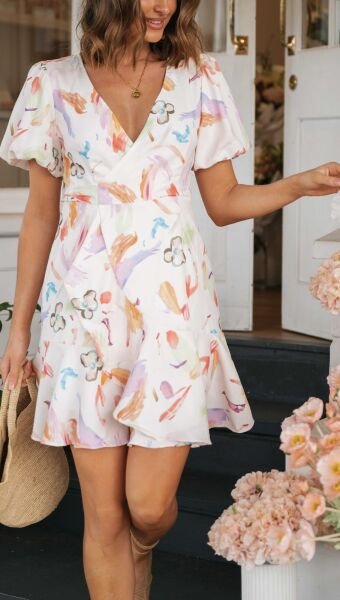 ECRU-FLORAL DRESS M - ECRU-FLORAL