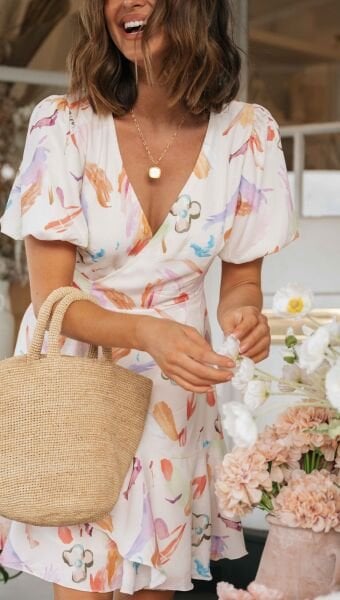 ECRU-FLORAL DRESS XL - ECRU-FLORAL