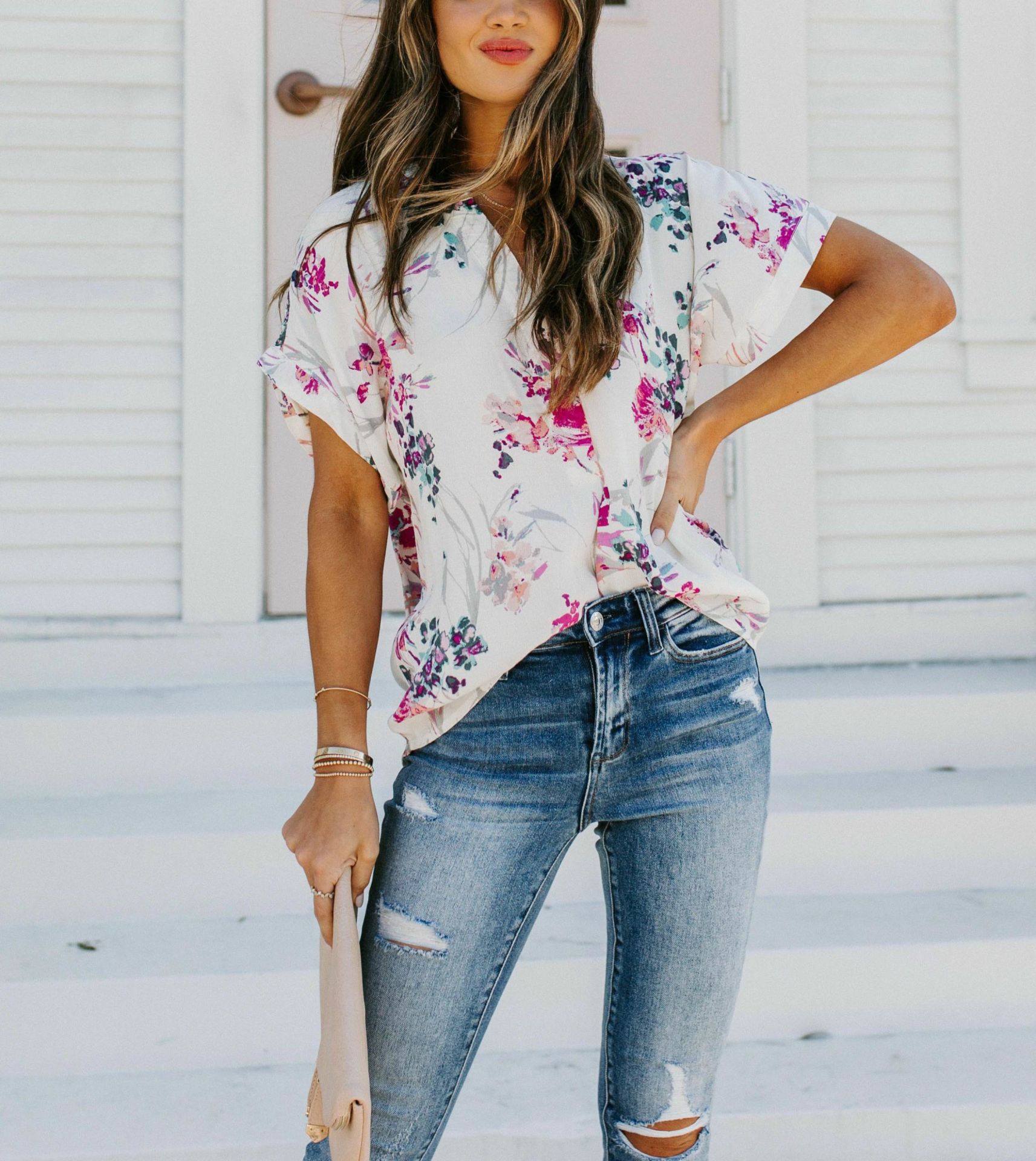 ECRU-FLORAL BLOUSE