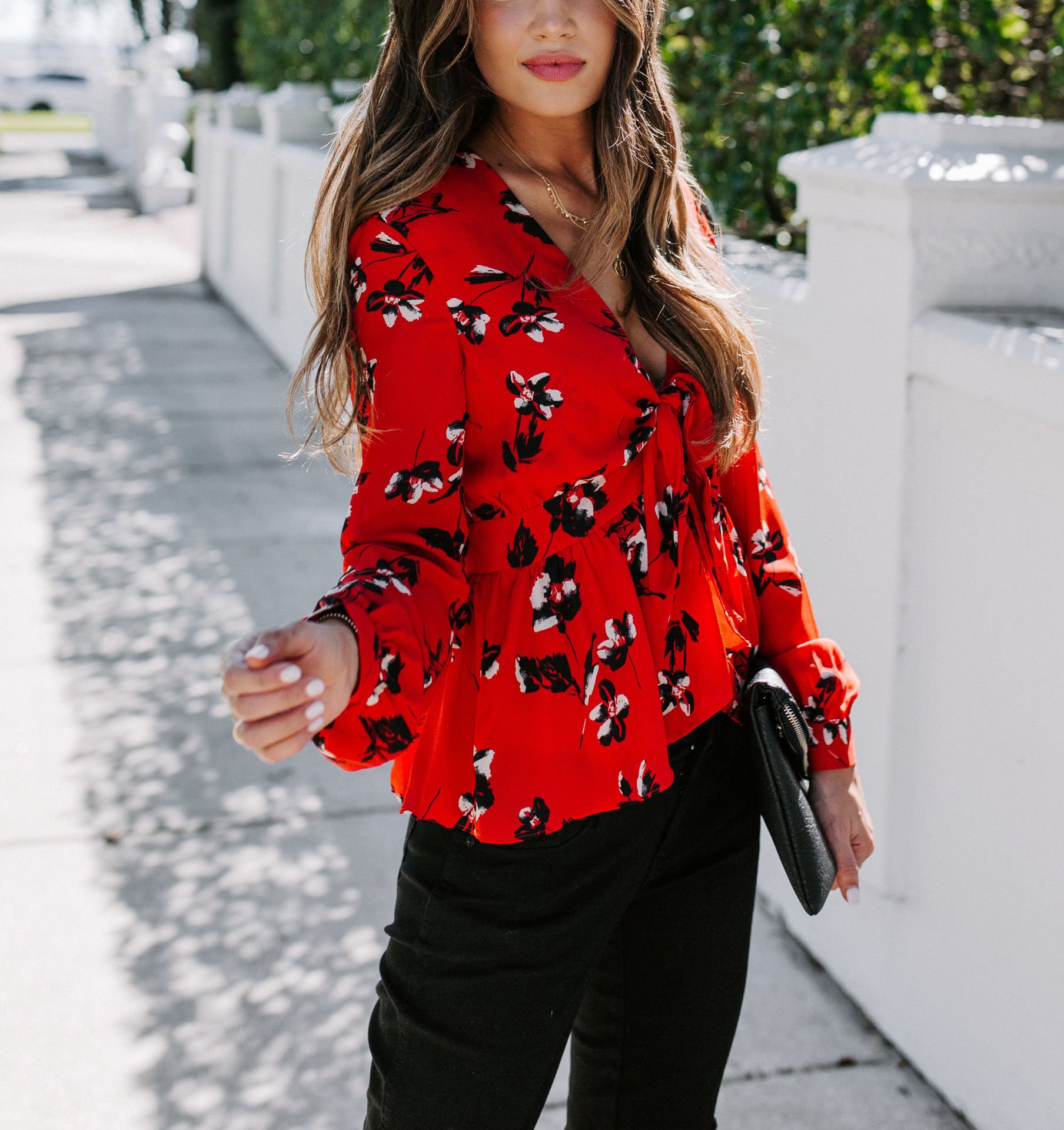 RED-FLORAL BLOUSE