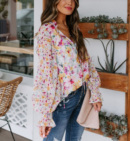 ECRU-FLORAL BLOUSE