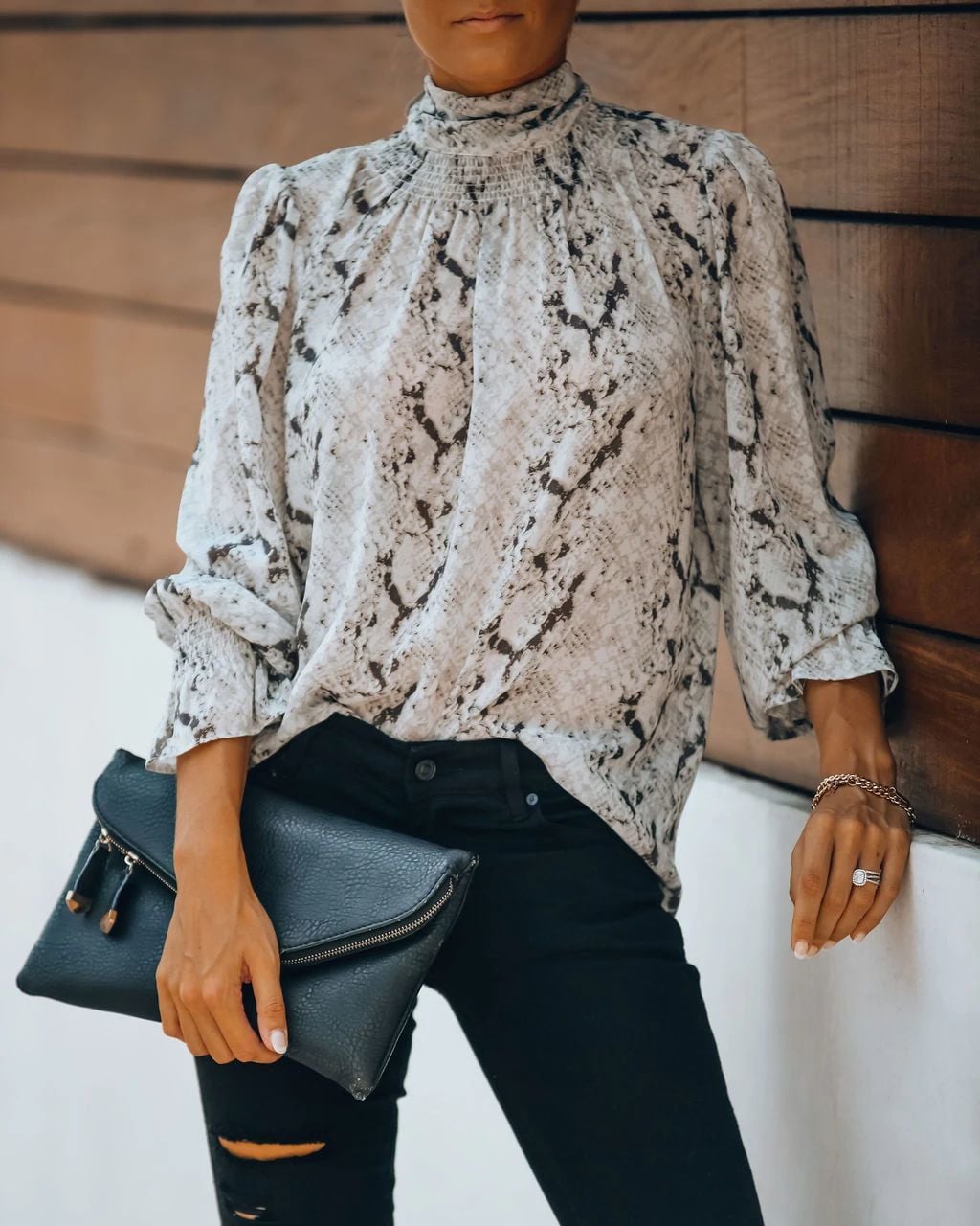 BROWN-SNAKE-PRINT BLOUSE