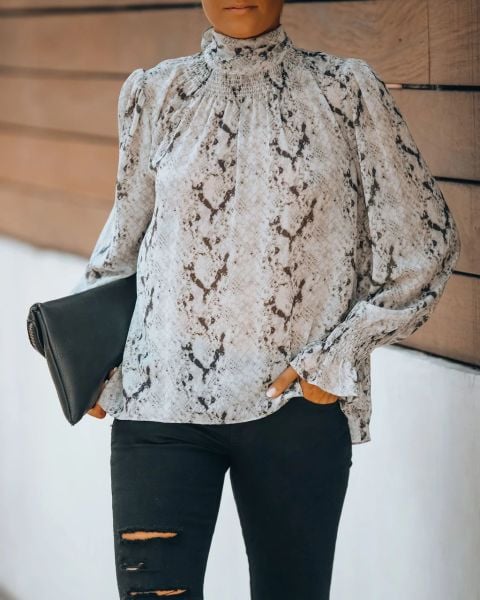 BROWN-SNAKE-PRINT BLOUSE