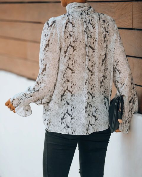 BROWN-SNAKE-PRINT BLOUSE