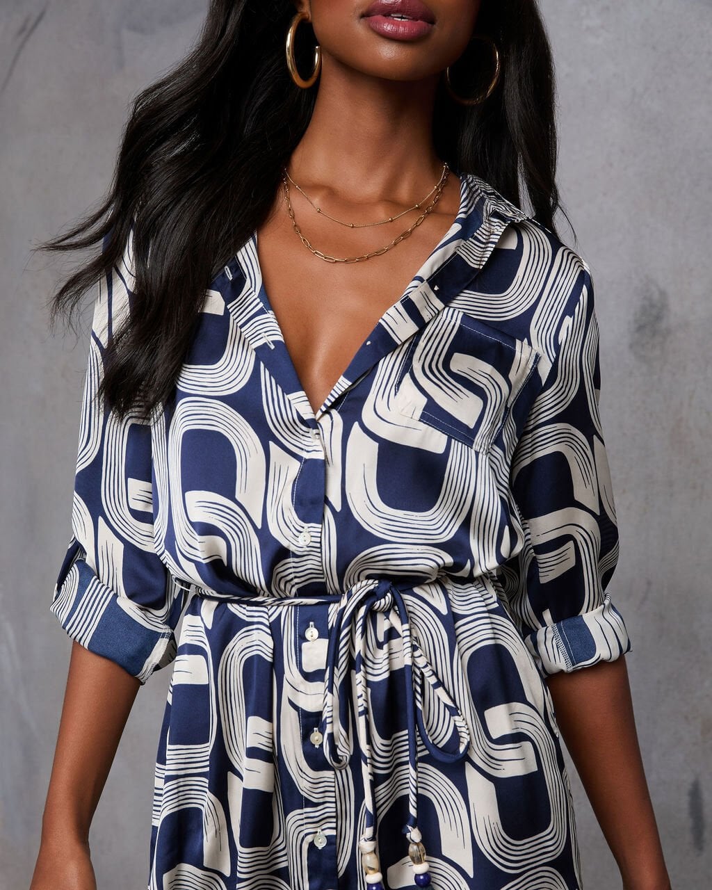 ECRU-NAVY-PRINTED DRESS