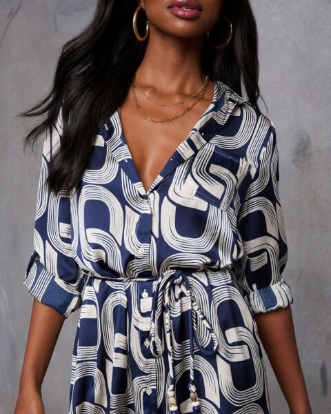 ECRU-NAVY-PRINTED DRESS