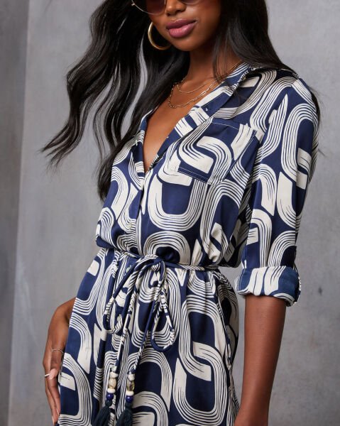 ECRU-NAVY-PRINTED DRESS
