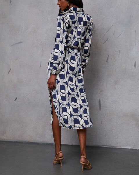 ECRU-NAVY-PRINTED DRESS