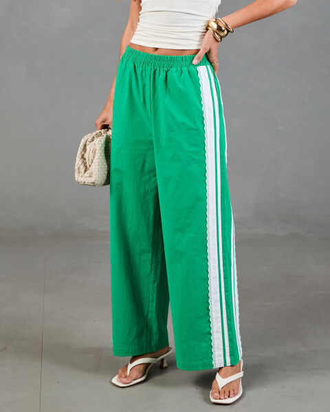 GREEN-WHITE PANTS S - GREEN-WHITE
