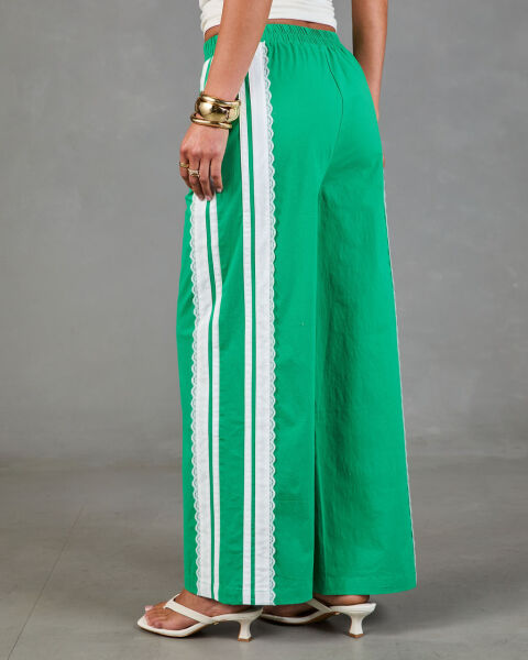 GREEN-WHITE PANTS S - GREEN-WHITE
