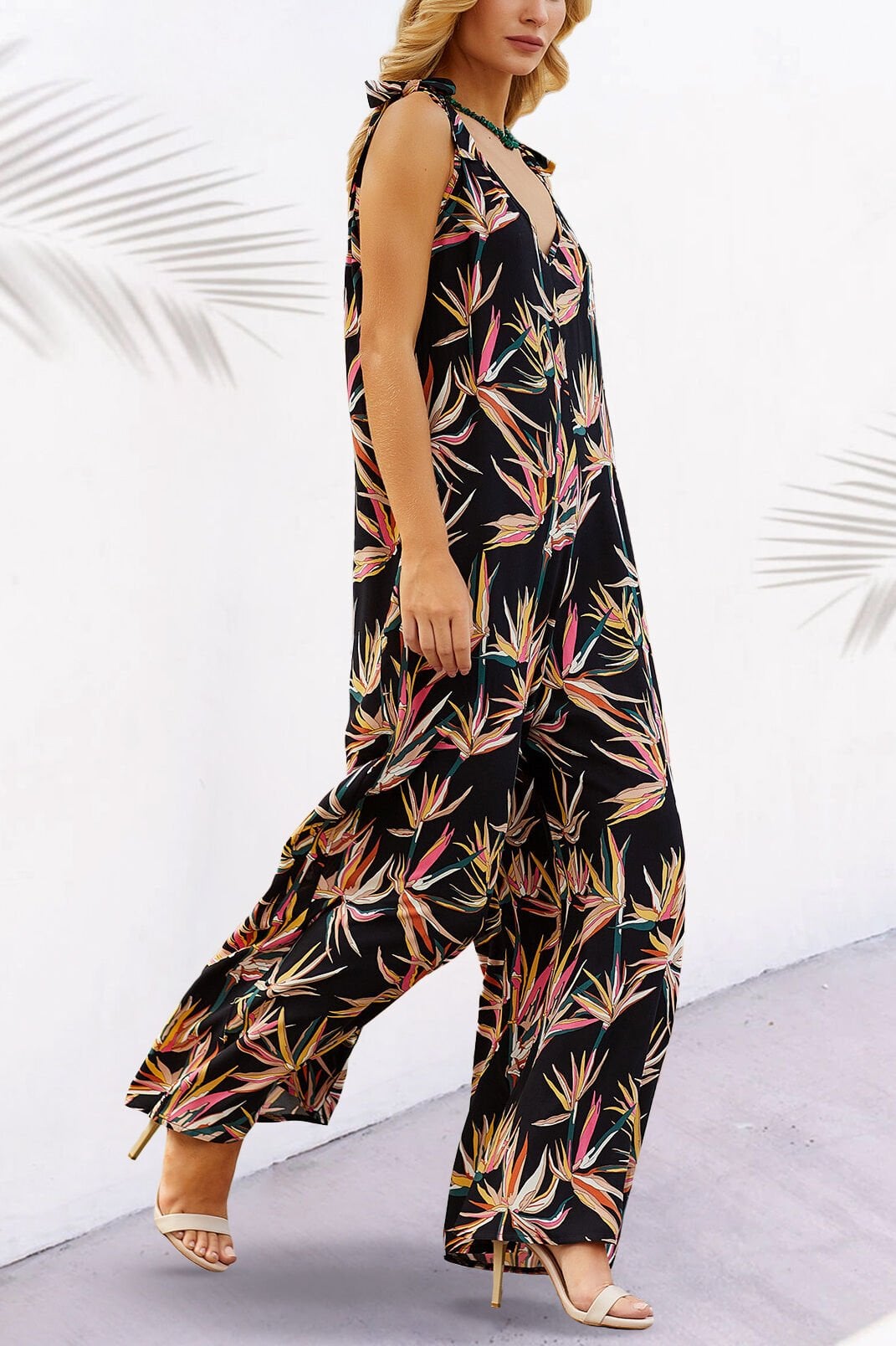 BLACK-FLORAL JUMPSUIT M - BLACK-FLORAL