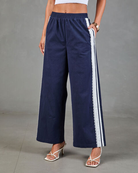 NAVY-WHITE PANTS S - NAVY-WHITE
