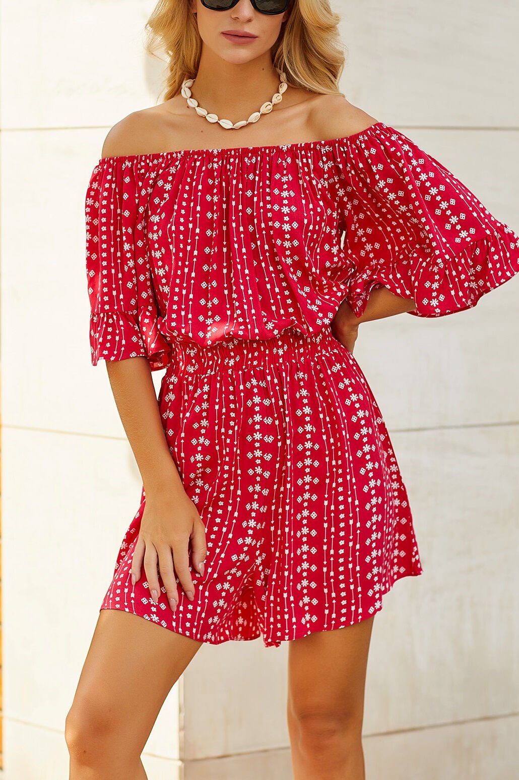 FUSCHIA-ECRU-PRINTED ROMPER XL - FUSCHIA-ECRU-PRINTED