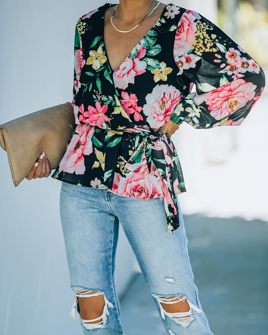 BLACK-FLORAL BLOUSE