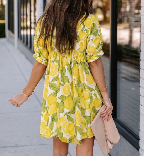 ECRU-LEMON-PRINTED DRESS M - ECRU-LEMON-PRINTED