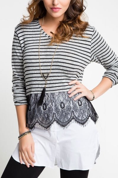 GREY-WHITE BLOUSE