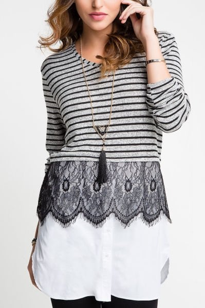 GREY-WHITE BLOUSE