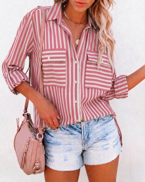 ROSE-STRIPED SHIRT L - ROSE-STRIPED