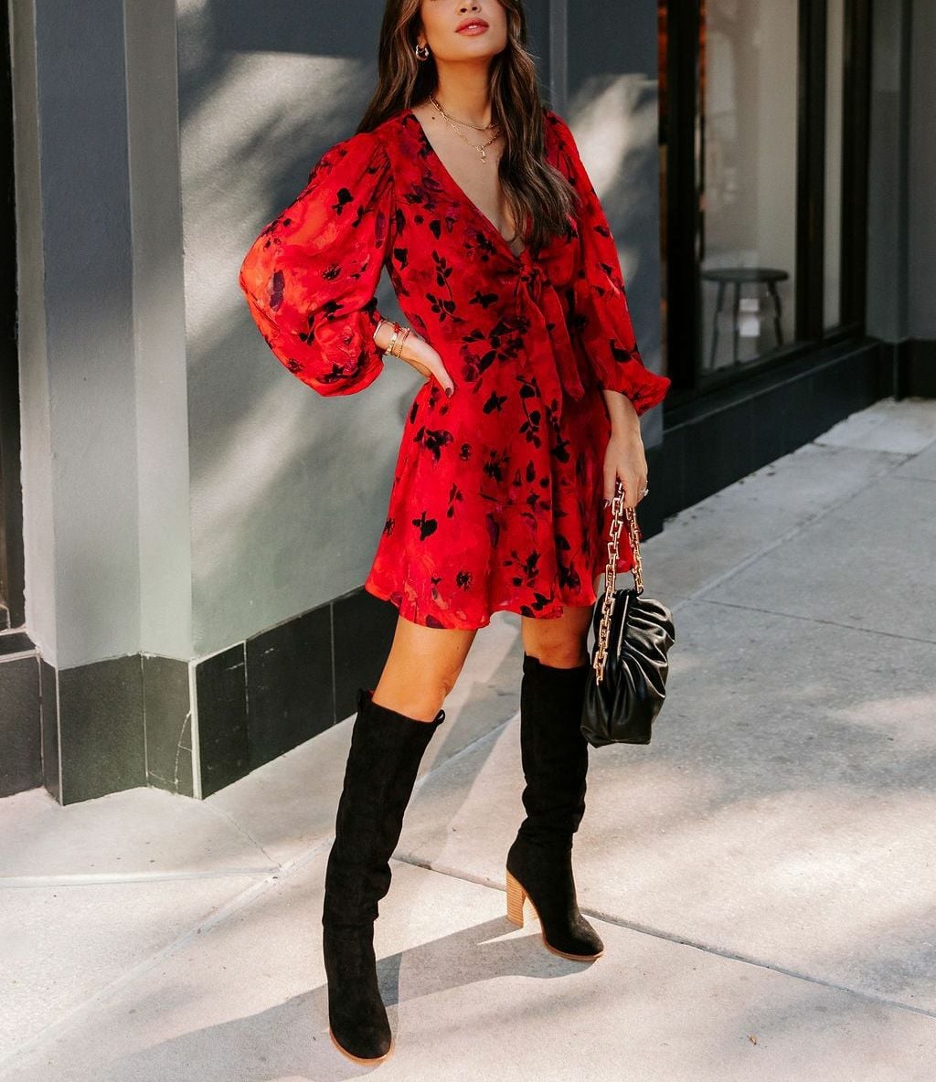 RED-FLORAL DRESS
