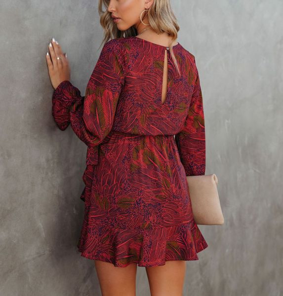 BURGUNDY-FLORAL DRESS