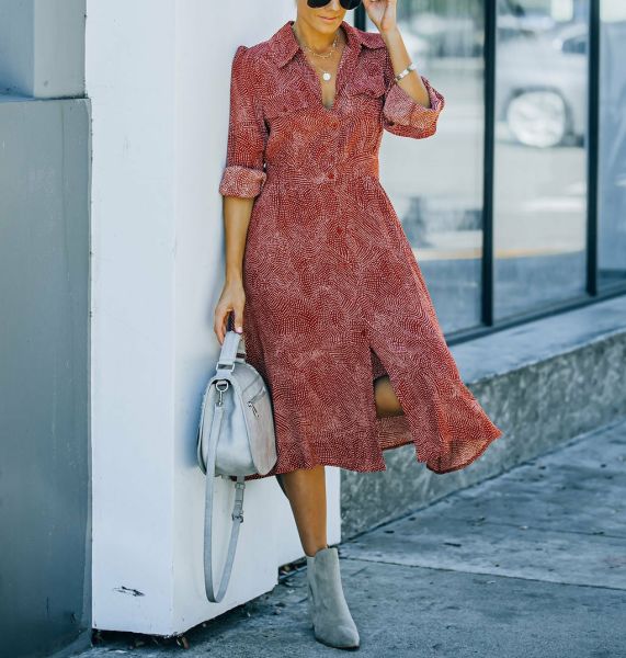 BURGUNDY-PRINTED DRESS
