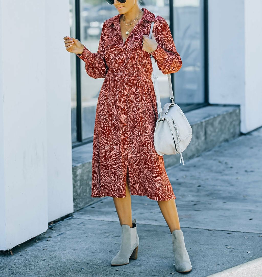 BURGUNDY-PRINTED DRESS