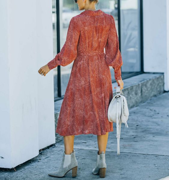 BURGUNDY-PRINTED DRESS