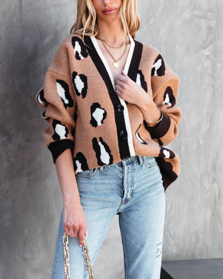 CAMEL-BLACK-PRINTED CARDIGAN L - CAMEL-BLACK-PRINTED