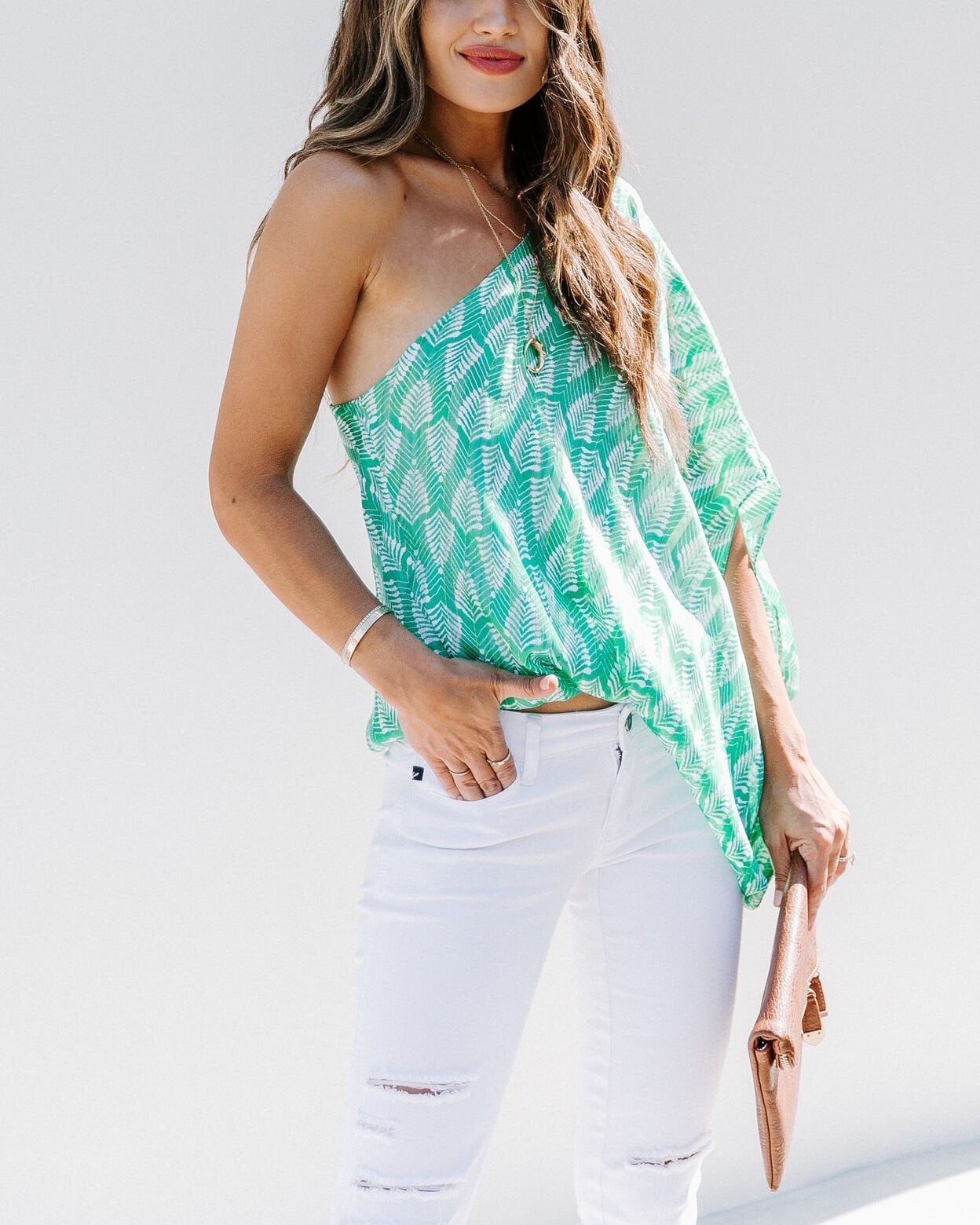 GREEN-ECRU-FLORAL BLOUSE