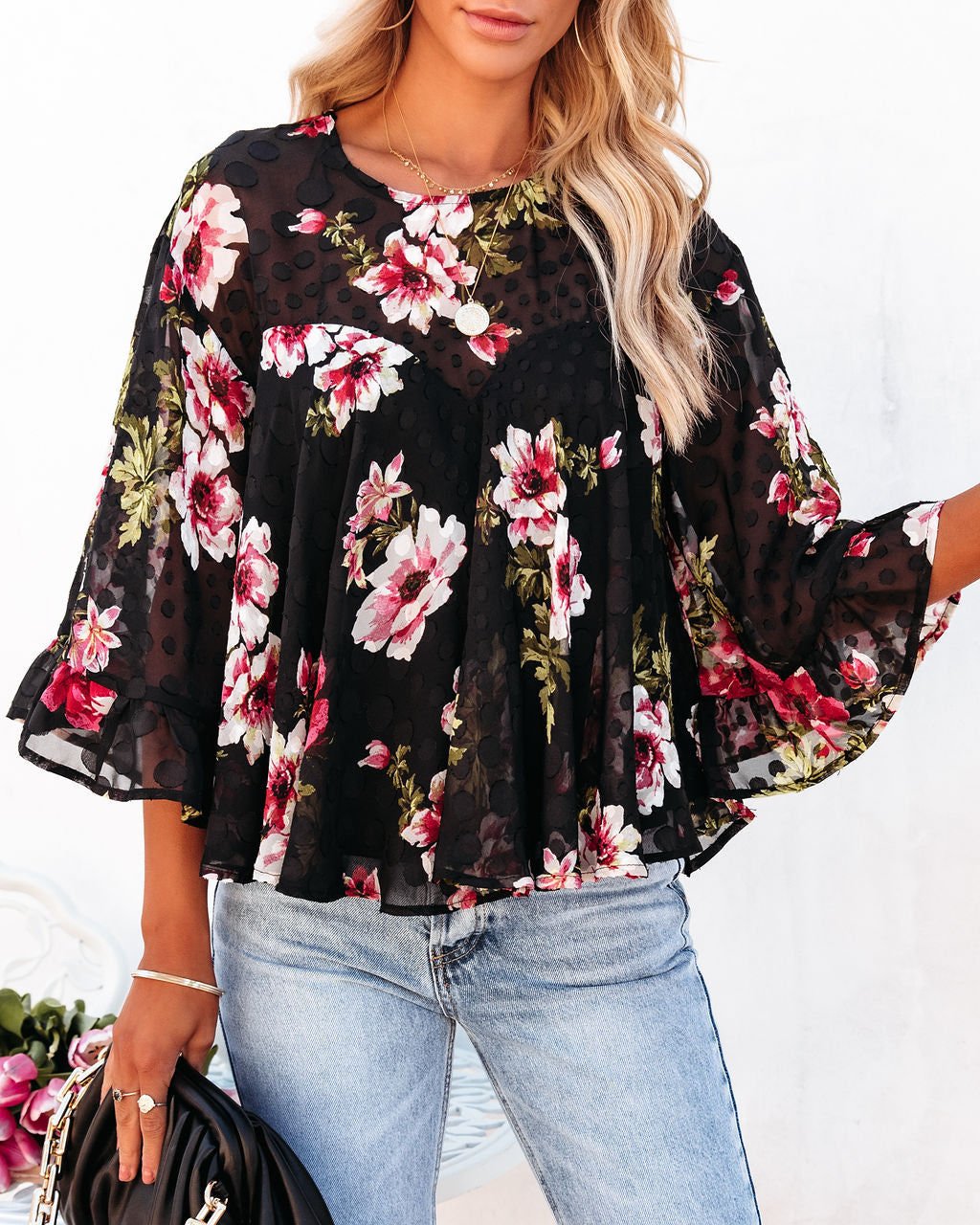 BLACK-FLORAL BLOUSE