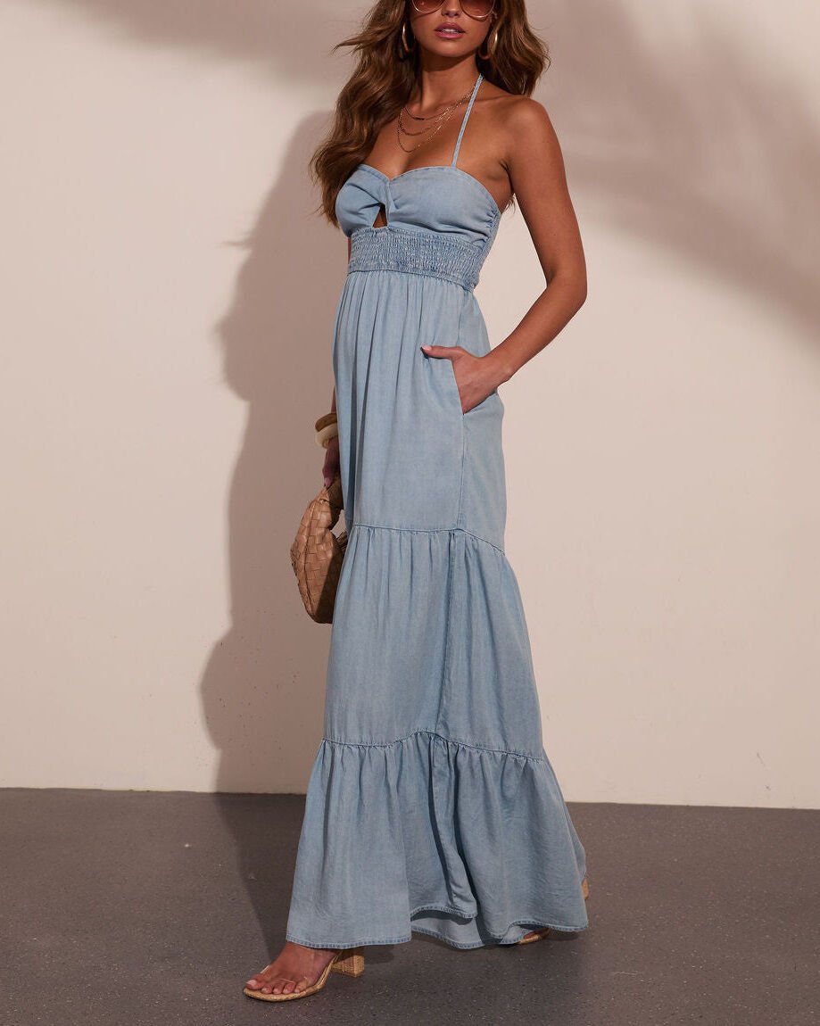 LIGHT-BLUE JEANS DRESS L - LIGHT-BLUE