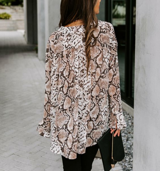 BROWN-SNAKE-PRINT BLOUSE