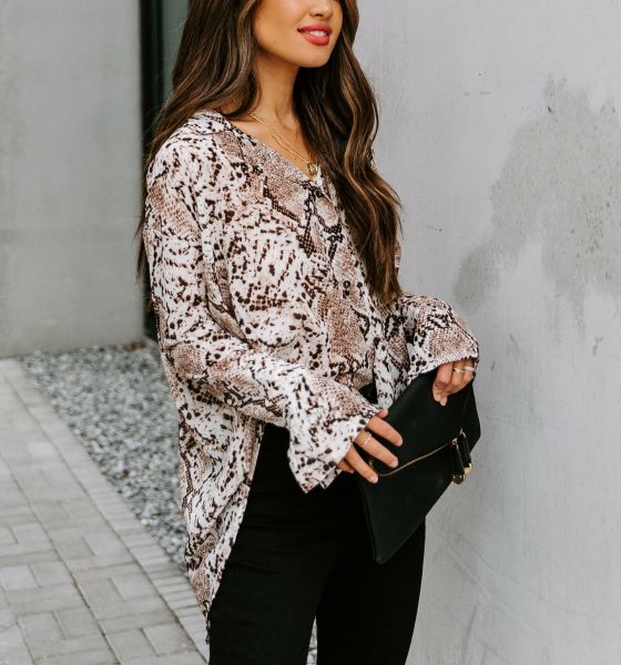 BROWN-SNAKE-PRINT BLOUSE