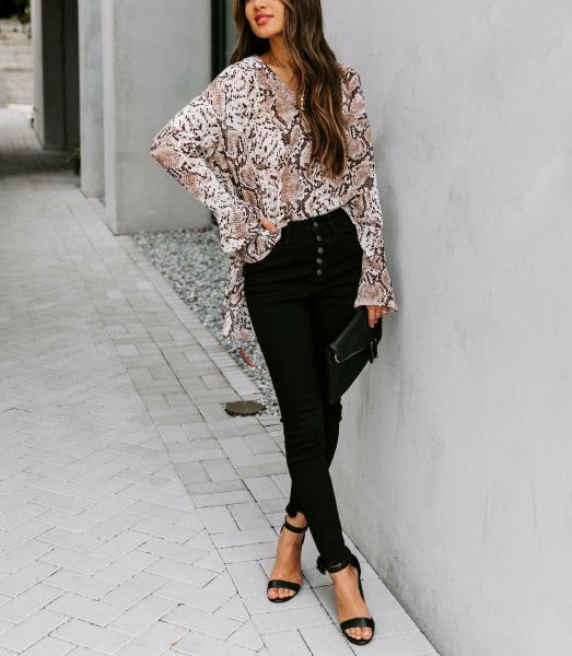 BROWN-SNAKE-PRINT BLOUSE