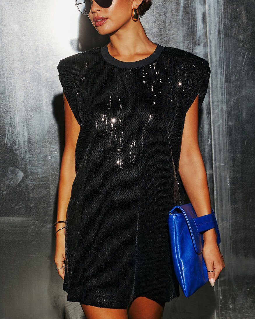BLACK-SEQUINED DRESS