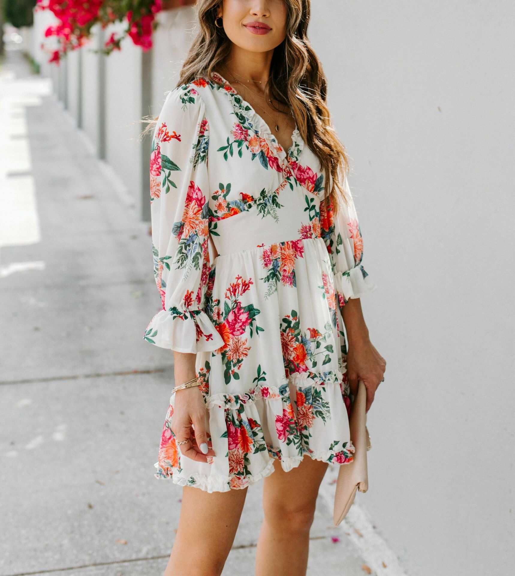 ECRU-FLORAL DRESS XL - ECRU-FLORAL