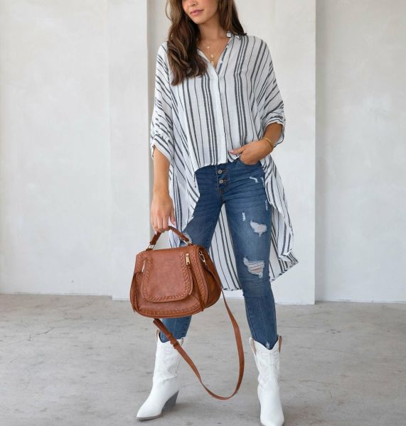 ECRU-BLACK-STRIPED BLOUSE