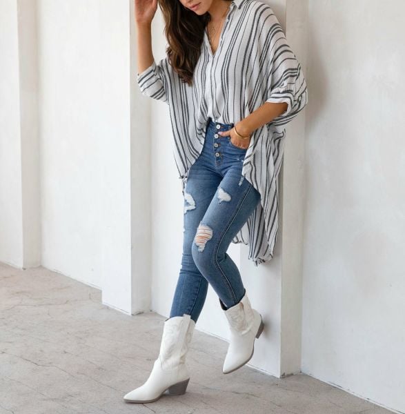 ECRU-BLACK-STRIPED BLOUSE