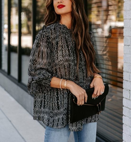 BLACK-PRINTED BLOUSE