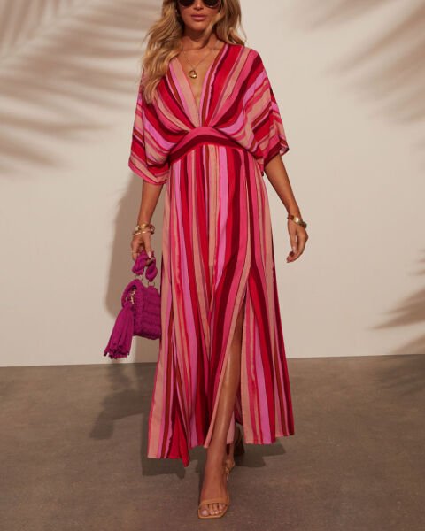PINK-RED-STRIPED DRESS XL - PINK-RED-STRIPED