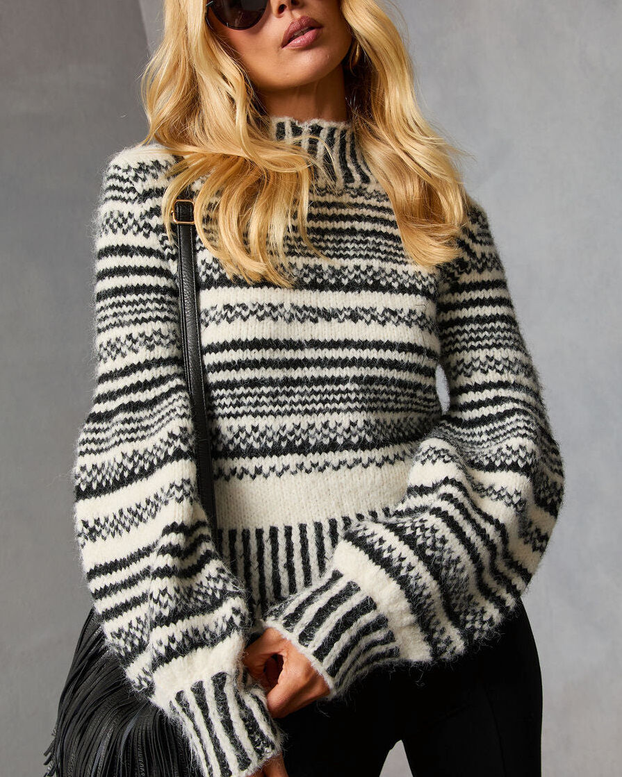 ECRU-BLACK SWEATER L - ECRU-BLACK