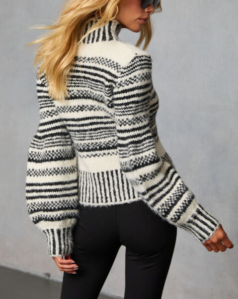ECRU-BLACK SWEATER L - ECRU-BLACK