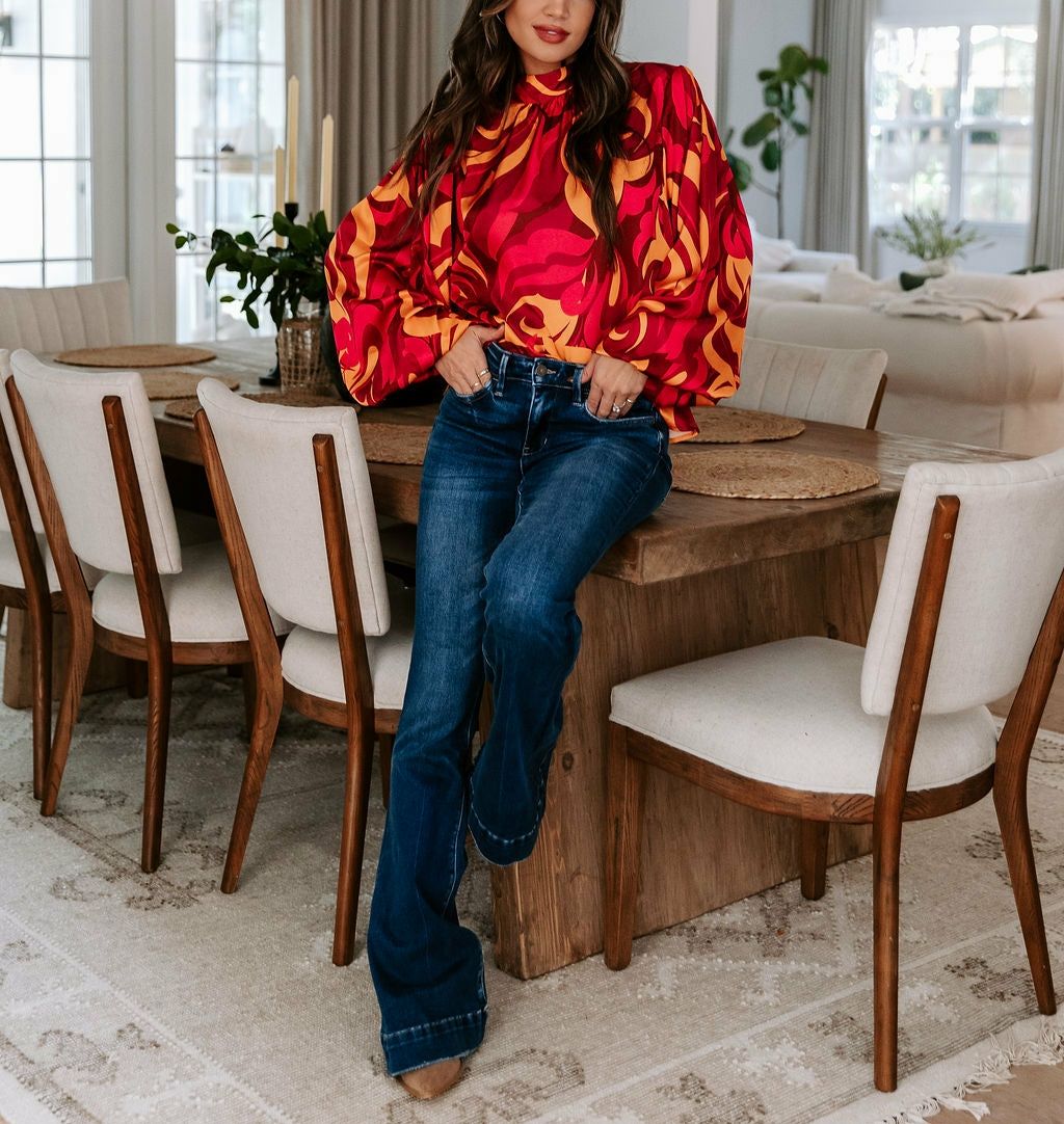 RED-FLORAL BLOUSE