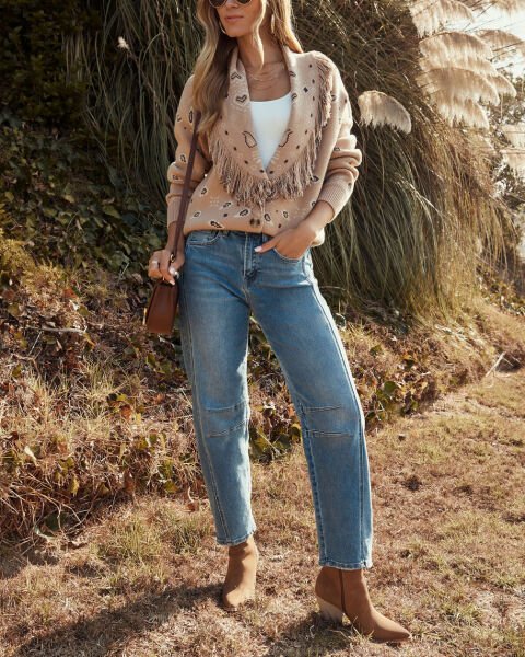 BEIGE-PASLEY-PRINTED CARDIGAN L - BEIGE-PASLEY-PRINTED