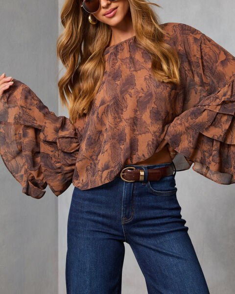 BROWN-PRINTED BLOUSE